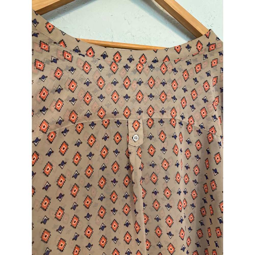 Pleione Womens 3X Tan Geometric Diamond Print Roll Tab Sleeve Blouse Top - Picture 4 of 7